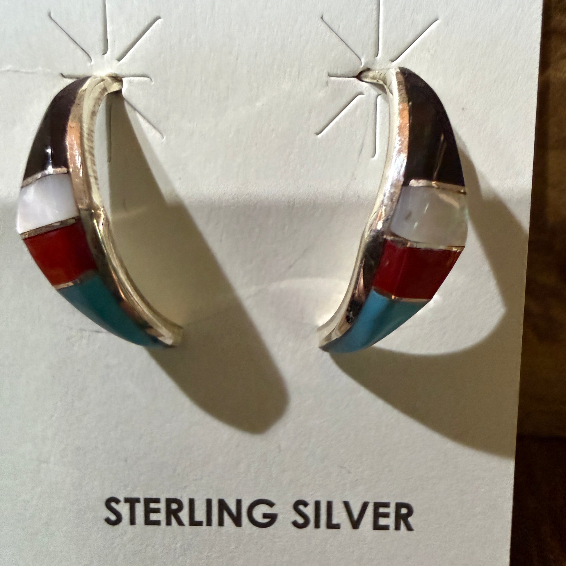 Zuni Handmade Inlaid Sterling Silver Stud Earring By Robert Kanesta Wild West Boho