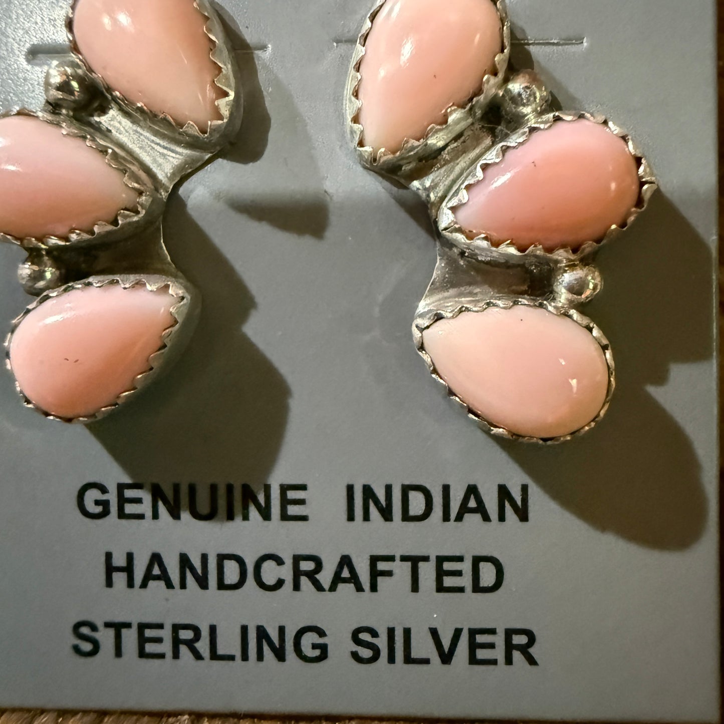 Navajo Handmade Pink Conch Stud Earring Half Cluster Sterling Silver 1 Inch Wild West Boho