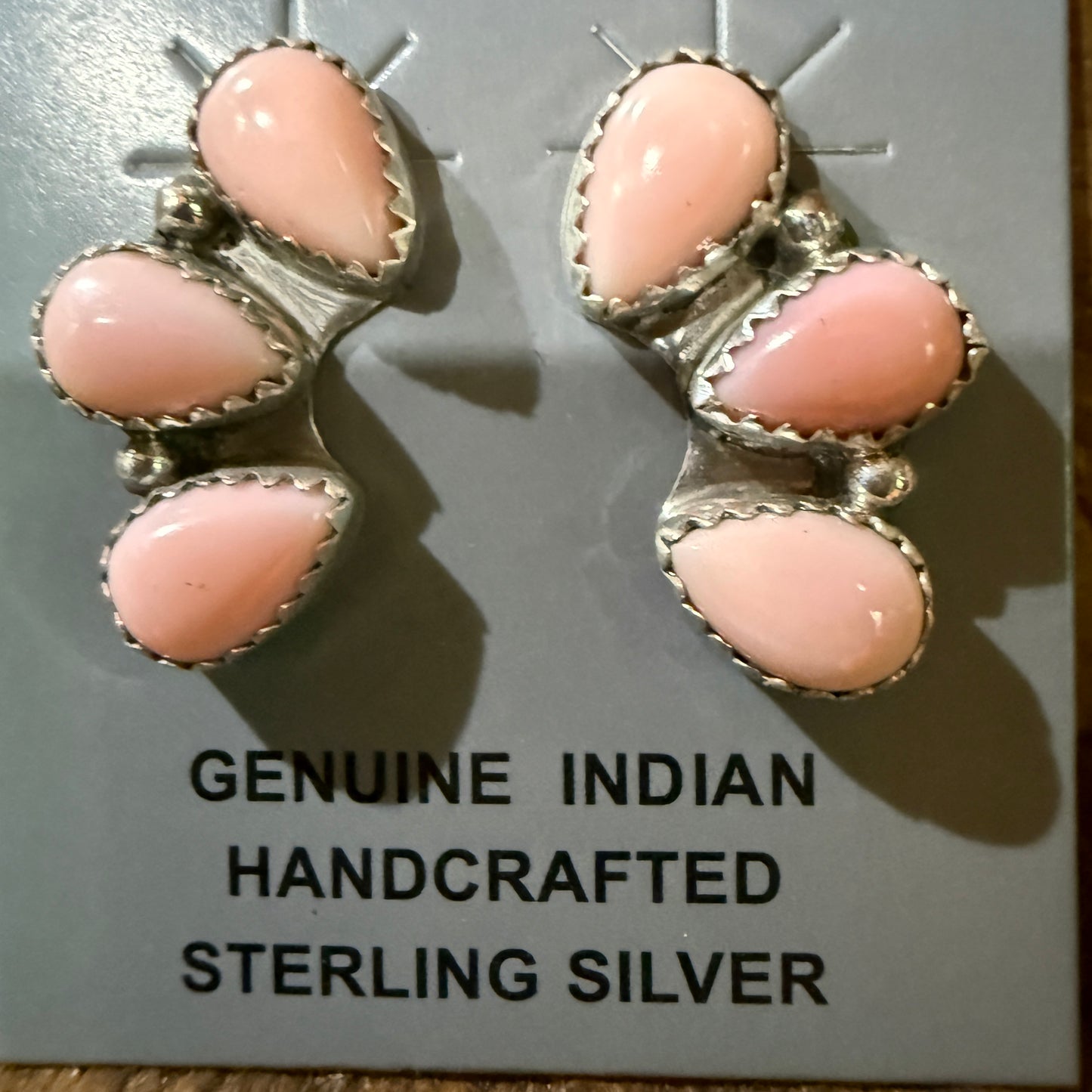 Navajo Handmade Pink Conch Stud Earring Half Cluster Sterling Silver 1 Inch Wild West Boho