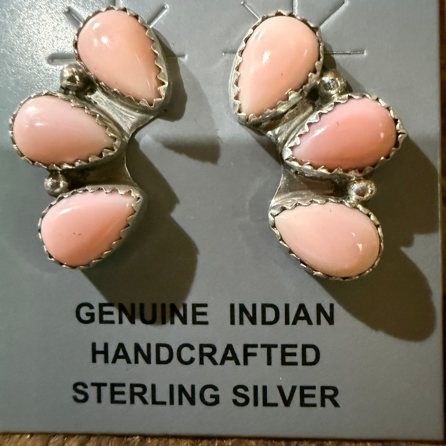 Navajo Handmade Pink Conch Stud Earring Half Cluster Sterling Silver 1 Inch Wild West Boho
