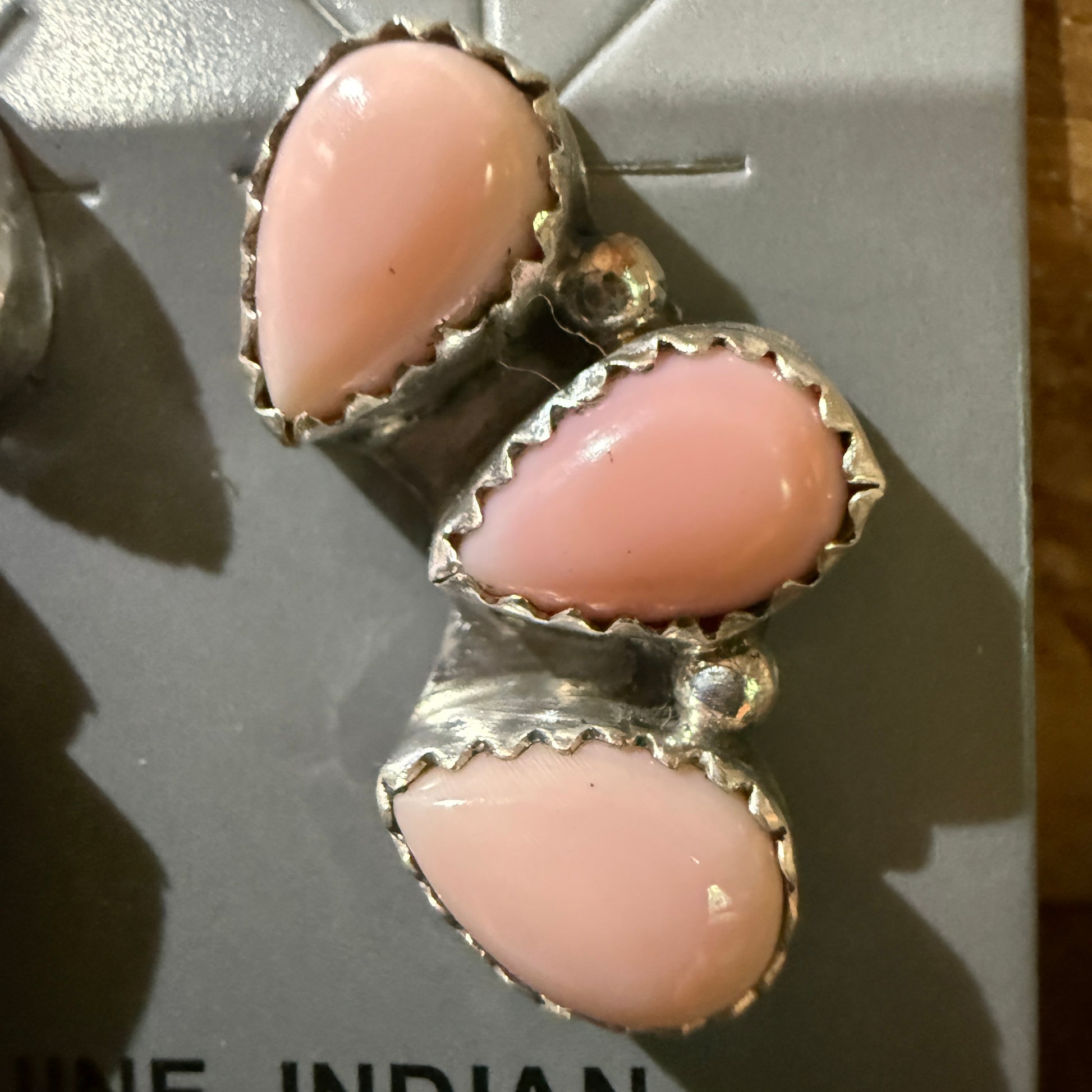 Navajo Handmade Pink Conch Stud Earring Half Cluster Sterling Silver 1 Inch Wild West Boho