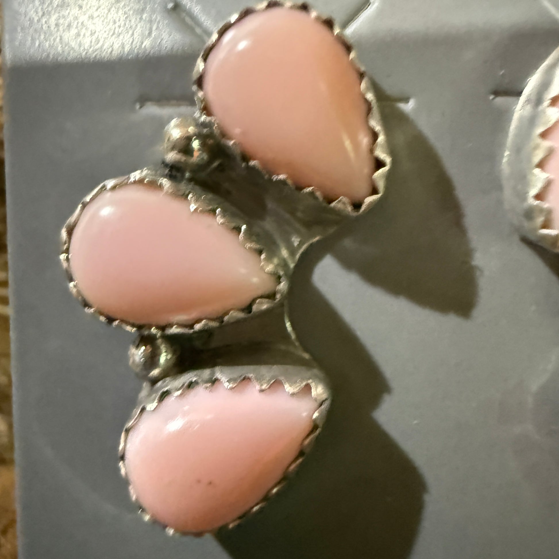 Navajo Handmade Pink Conch Stud Earring Half Cluster Sterling Silver 1 Inch Wild West Boho