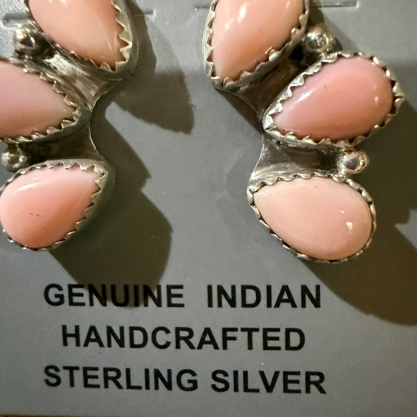 Navajo Handmade Pink Conch Stud Earring Half Cluster Sterling Silver 1 Inch Wild West Boho