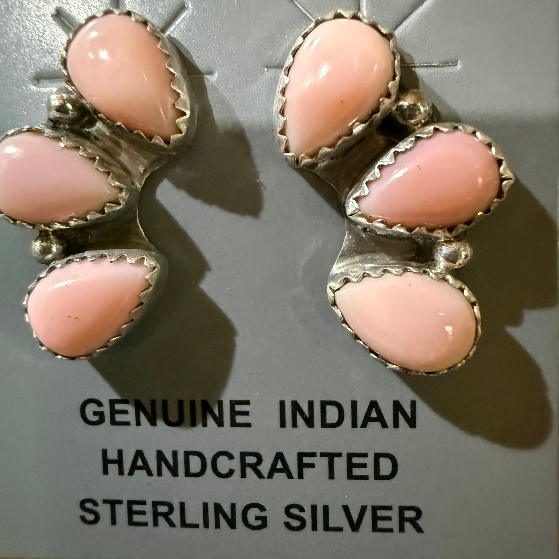 Navajo Handmade Pink Conch Stud Earring Half Cluster Sterling Silver 1 Inch Wild West Boho