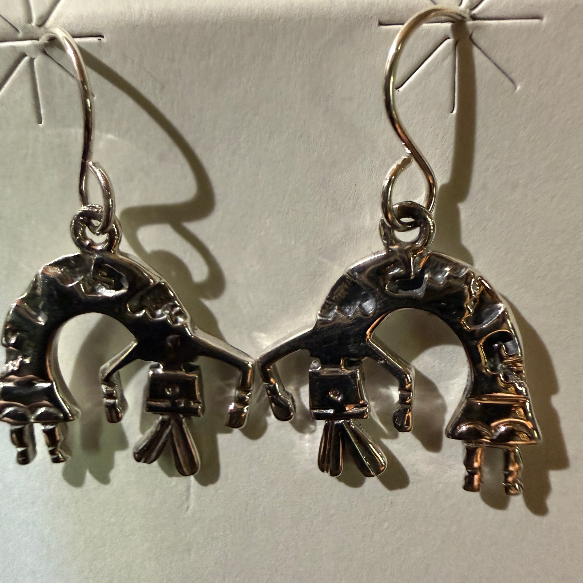 Navajo Handmade Storybook Earrings By Shirley Henry Sterling Silver Wild West Boho