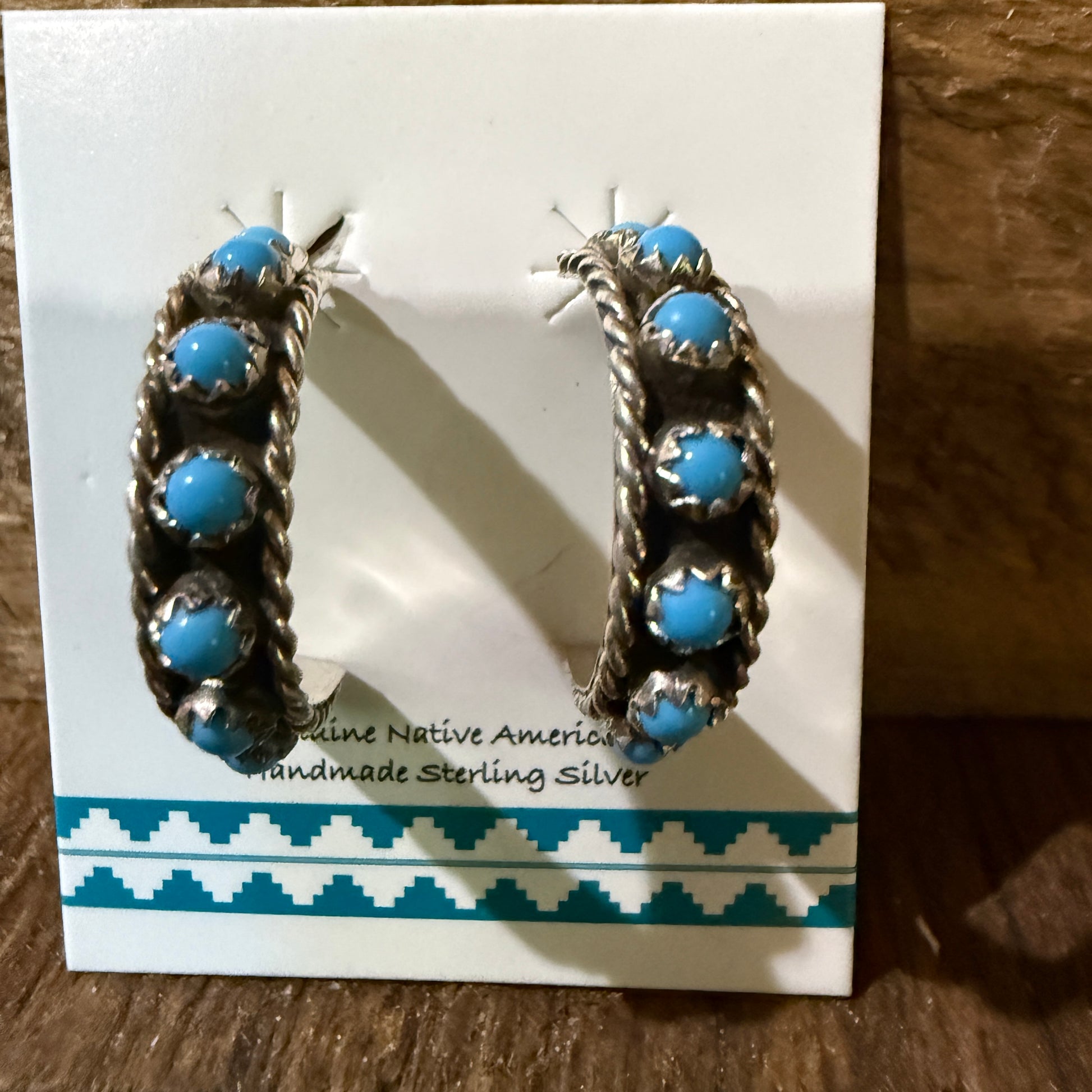 Navajo Handmade Falencia Yazzie Kingman Sterling Silver Hoop Earrings 0.75in Wild West Boho