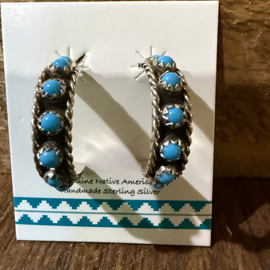 Navajo Handmade Falencia Yazzie Kingman Sterling Silver Hoop Earrings 0.75in Wild West Boho