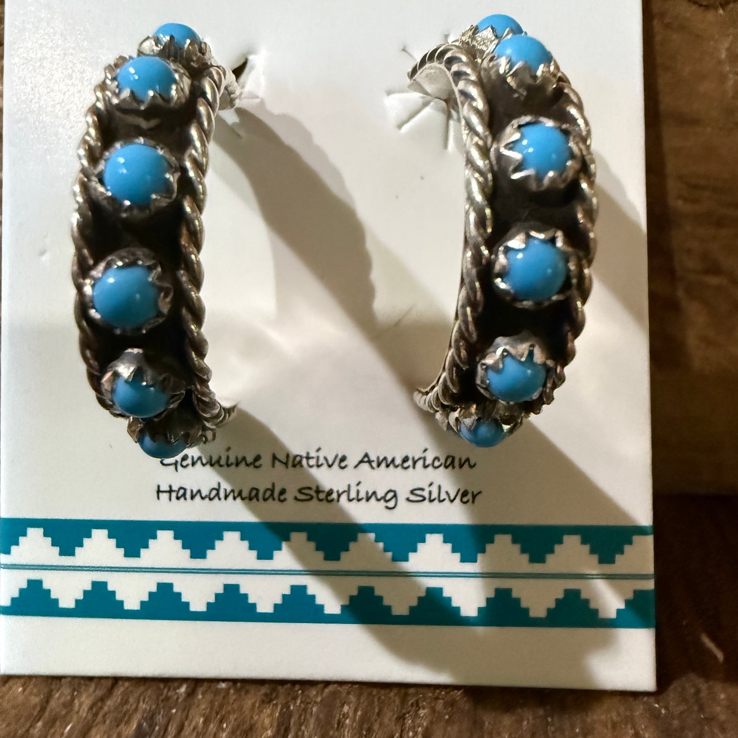 Navajo Handmade Falencia Yazzie Kingman Sterling Silver Hoop Earrings 0.75in Wild West Boho