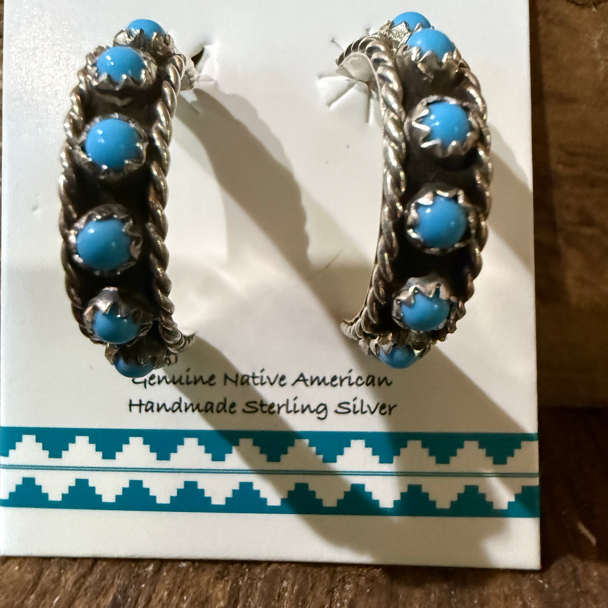 Navajo Handmade Falencia Yazzie Kingman Sterling Silver Hoop Earrings 0.75in Wild West Boho