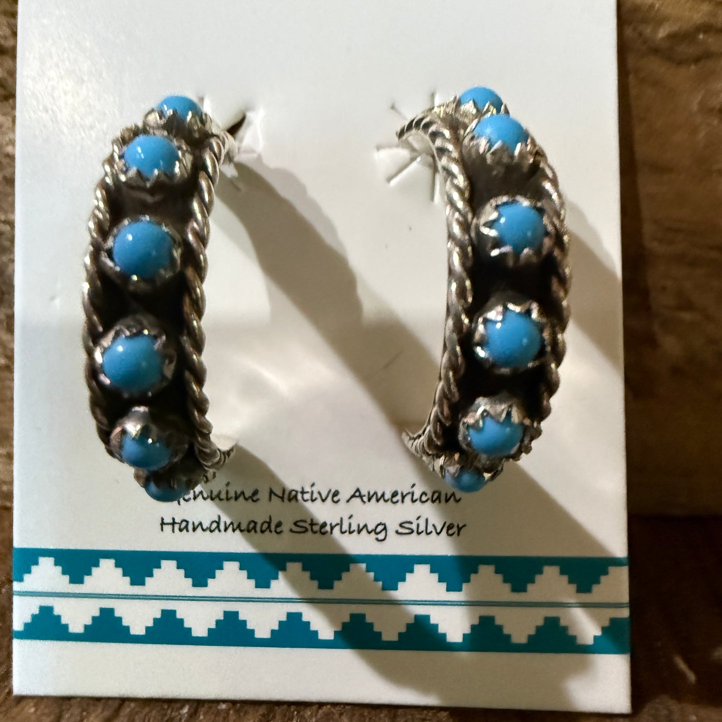 Navajo Handmade Falencia Yazzie Kingman Sterling Silver Hoop Earrings 0.75in Wild West Boho