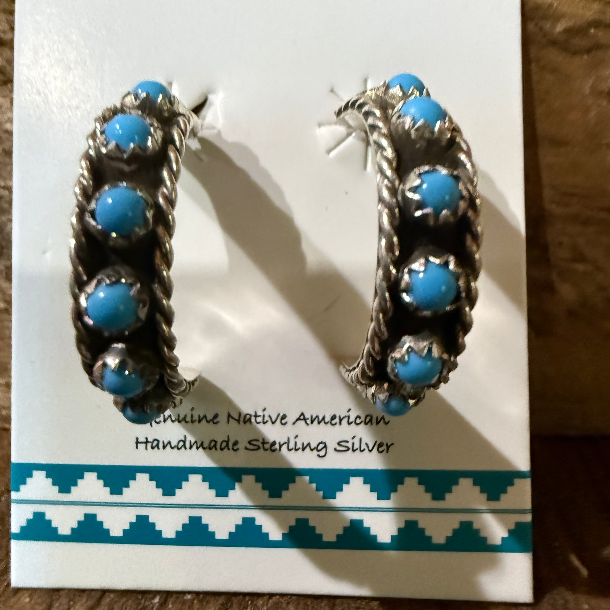 Navajo Handmade Falencia Yazzie Kingman Sterling Silver Hoop Earrings 0.75in Wild West Boho