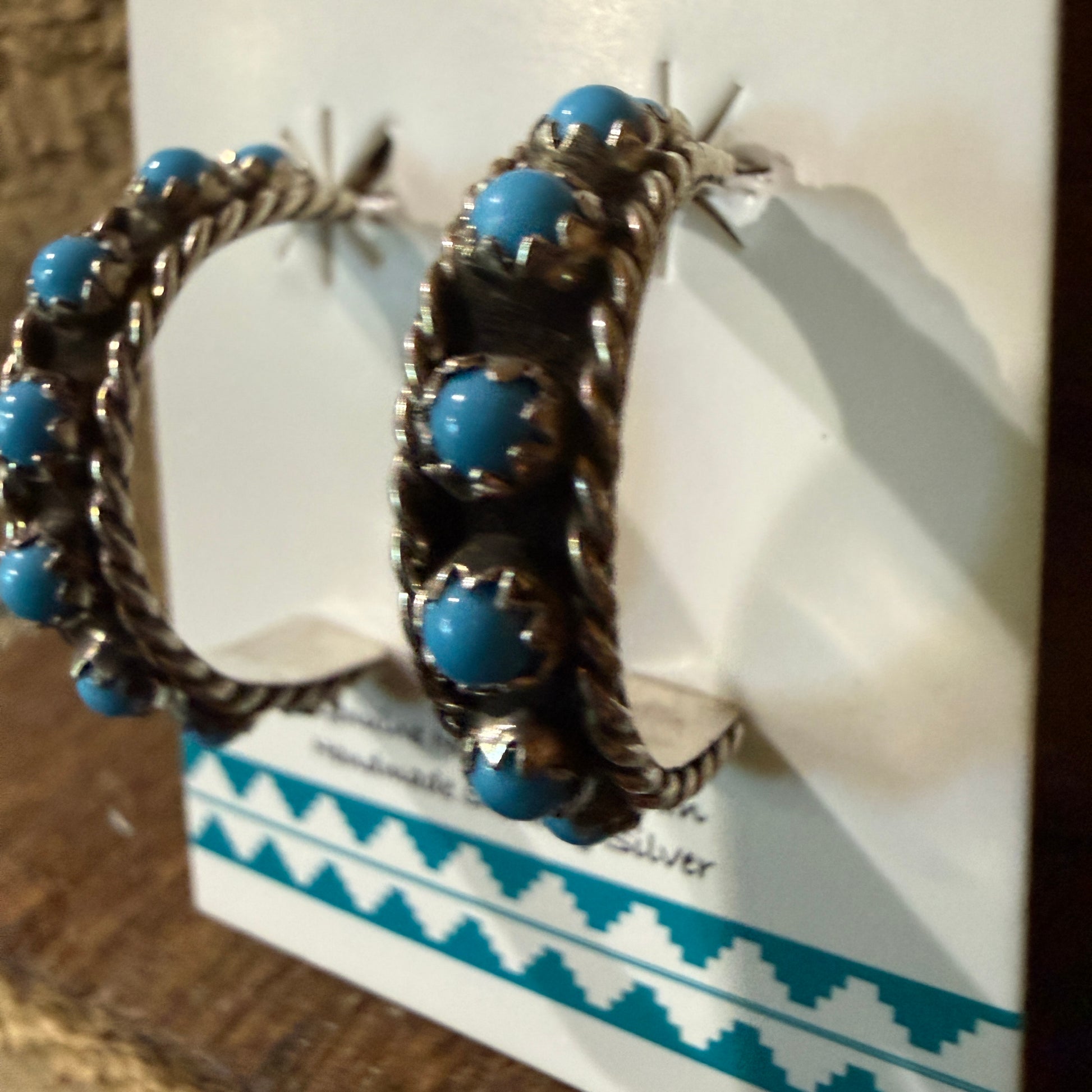 Navajo Handmade Falencia Yazzie Kingman Sterling Silver Hoop Earrings 0.75in Wild West Boho