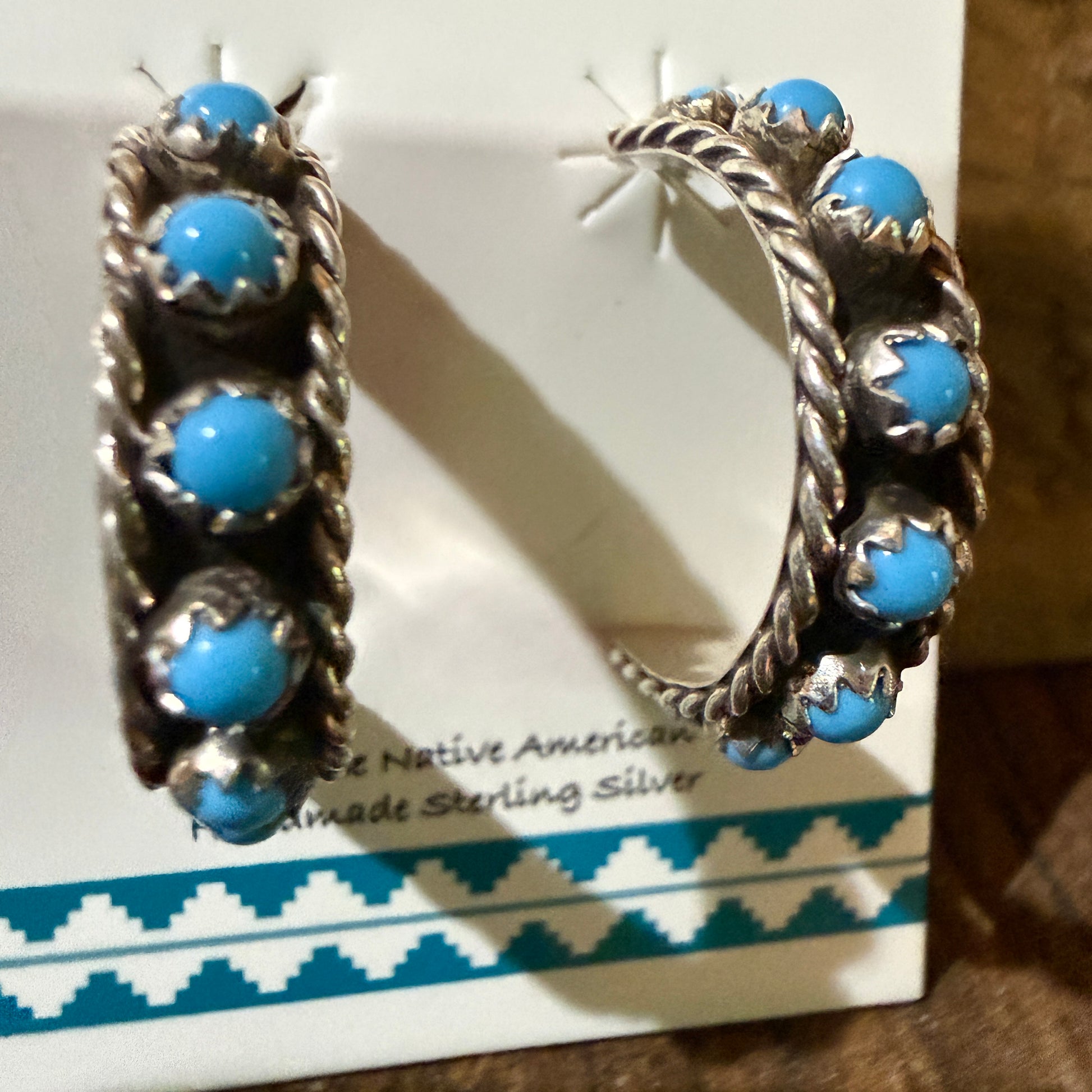 Navajo Handmade Falencia Yazzie Kingman Sterling Silver Hoop Earrings 0.75in Wild West Boho