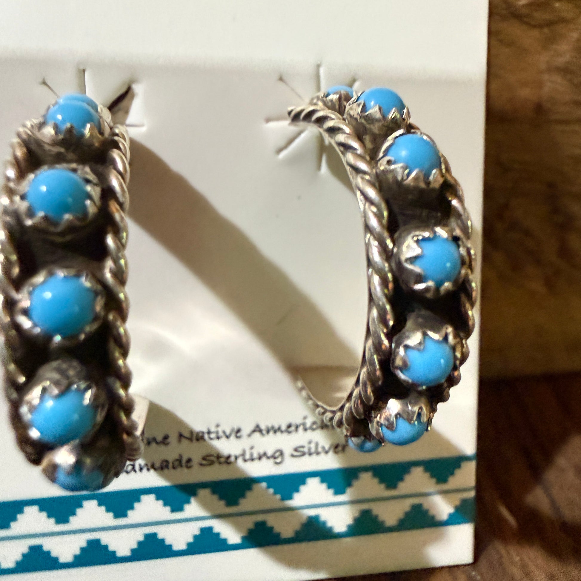 Navajo Handmade Falencia Yazzie Kingman Sterling Silver Hoop Earrings 0.75in Wild West Boho