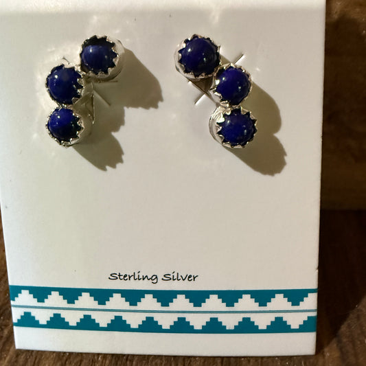 Zuni Handmade Dark Lapis Stud Earrings Sterling Silver By Janice Spencer Wild West Boho