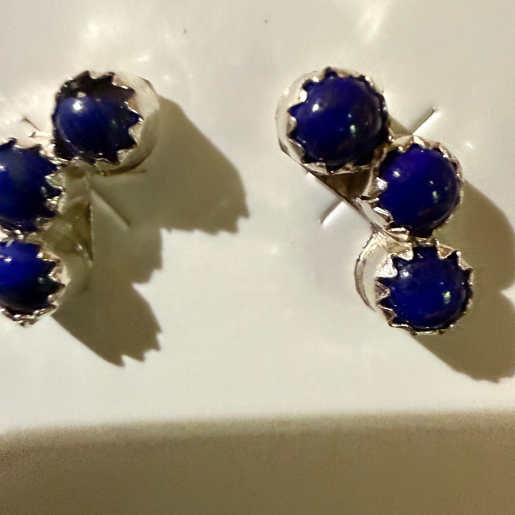 Zuni Handmade Dark Lapis Stud Earrings Sterling Silver By Janice Spencer Wild West Boho
