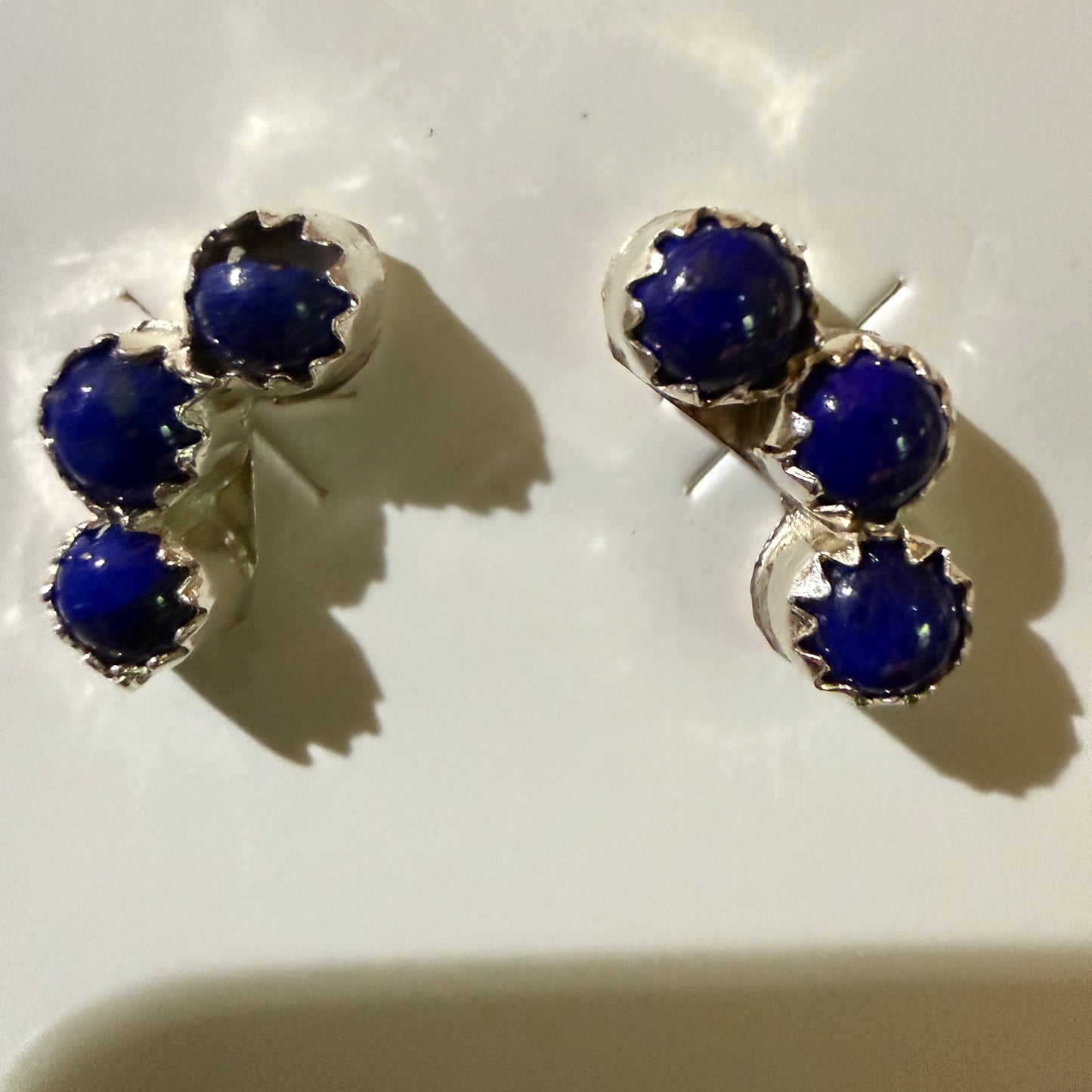 Zuni Handmade Dark Lapis Stud Earrings Sterling Silver By Janice Spencer Wild West Boho