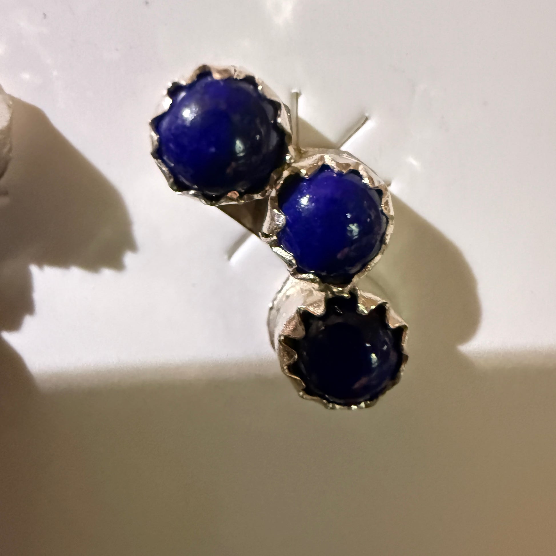 Zuni Handmade Dark Lapis Stud Earrings Sterling Silver By Janice Spencer Wild West Boho