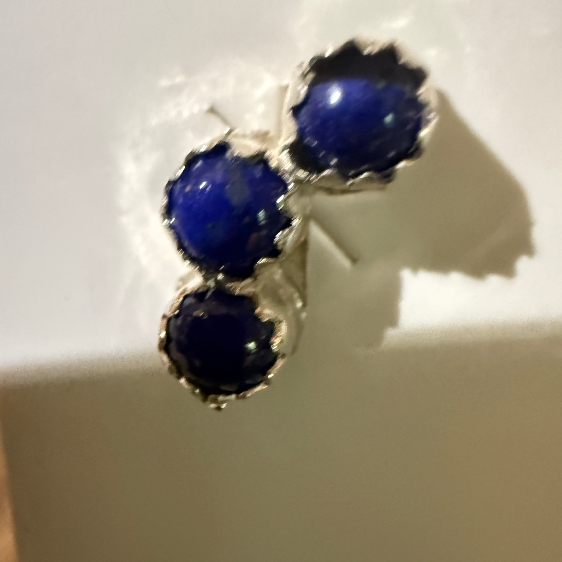 Zuni Handmade Dark Lapis Stud Earrings Sterling Silver By Janice Spencer Wild West Boho