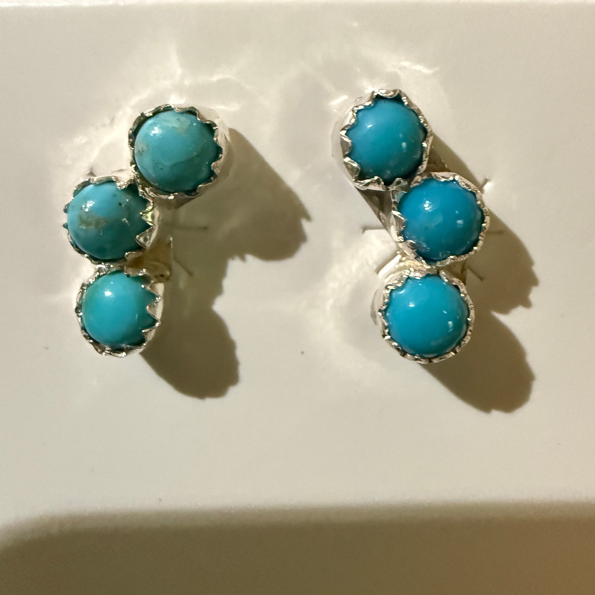 Zuni Handmade Turquoise Stud Earring Sterling Silver By Janice Spencer Kingman Wild West Boho