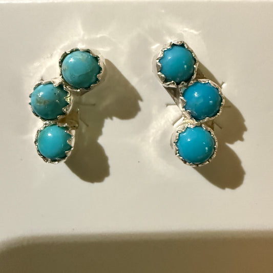 Zuni Handmade Turquoise Stud Earring Sterling Silver By Janice Spencer Kingman Wild West Boho