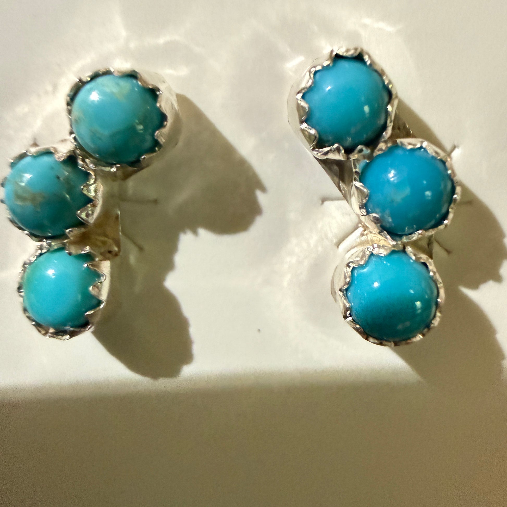 Zuni Handmade Turquoise Stud Earring Sterling Silver By Janice Spencer Kingman Wild West Boho