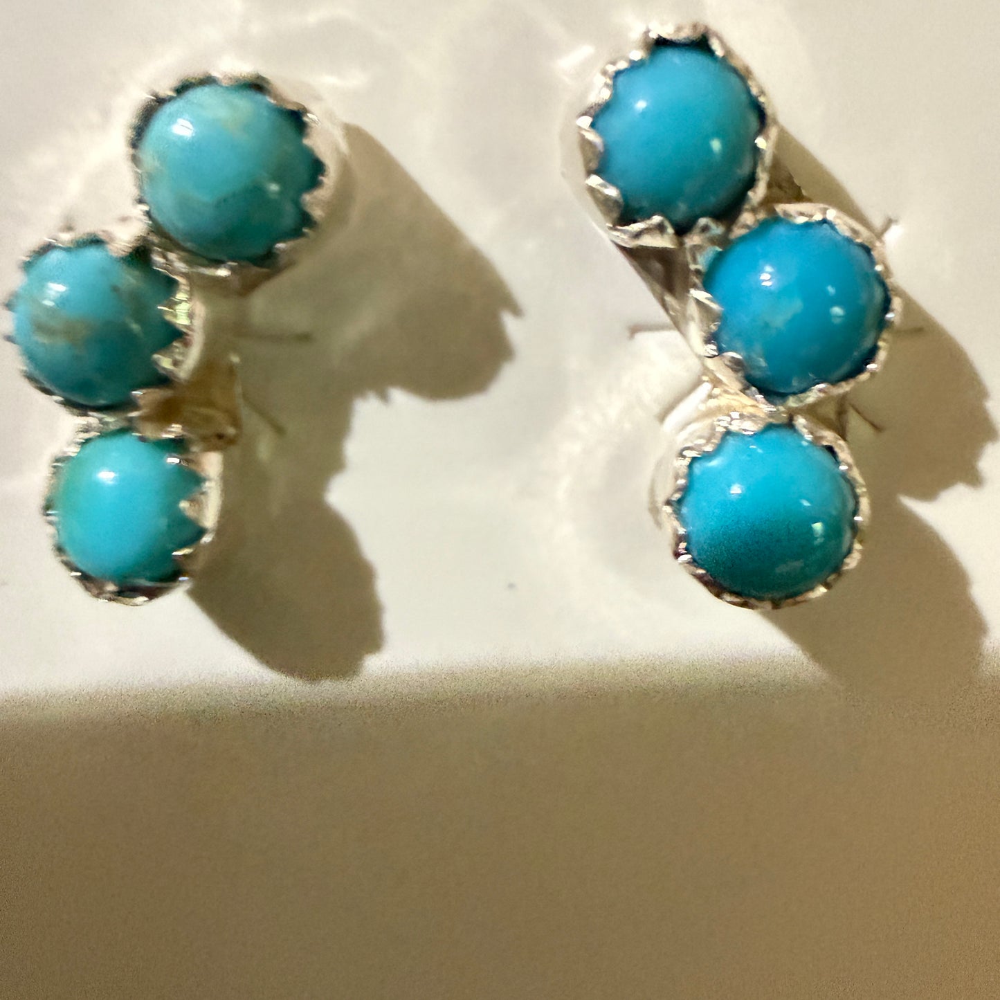Zuni Handmade Turquoise Stud Earring Sterling Silver By Janice Spencer Kingman Wild West Boho
