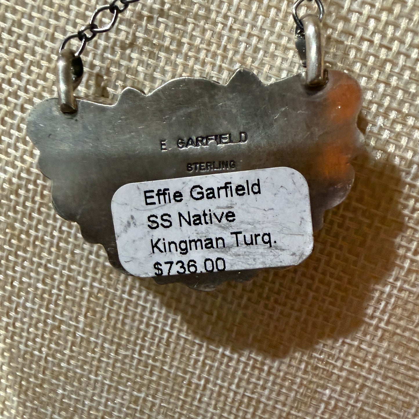 Native Handmade Effie Garfield Kingman Turquoise Half Cluster Necklace Sterling Silver Wild West Boho