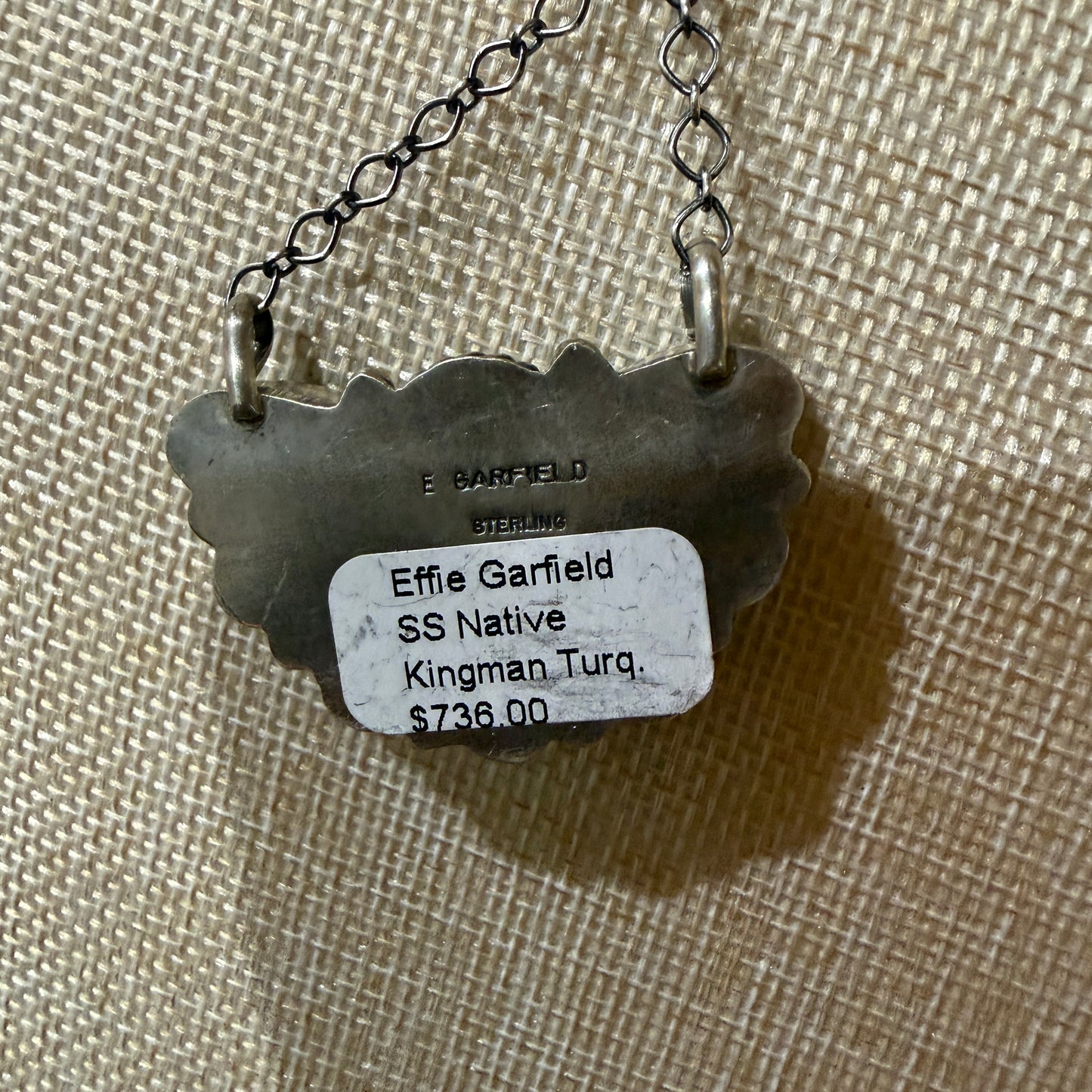 Native Handmade Effie Garfield Kingman Turquoise Half Cluster Necklace Sterling Silver Wild West Boho