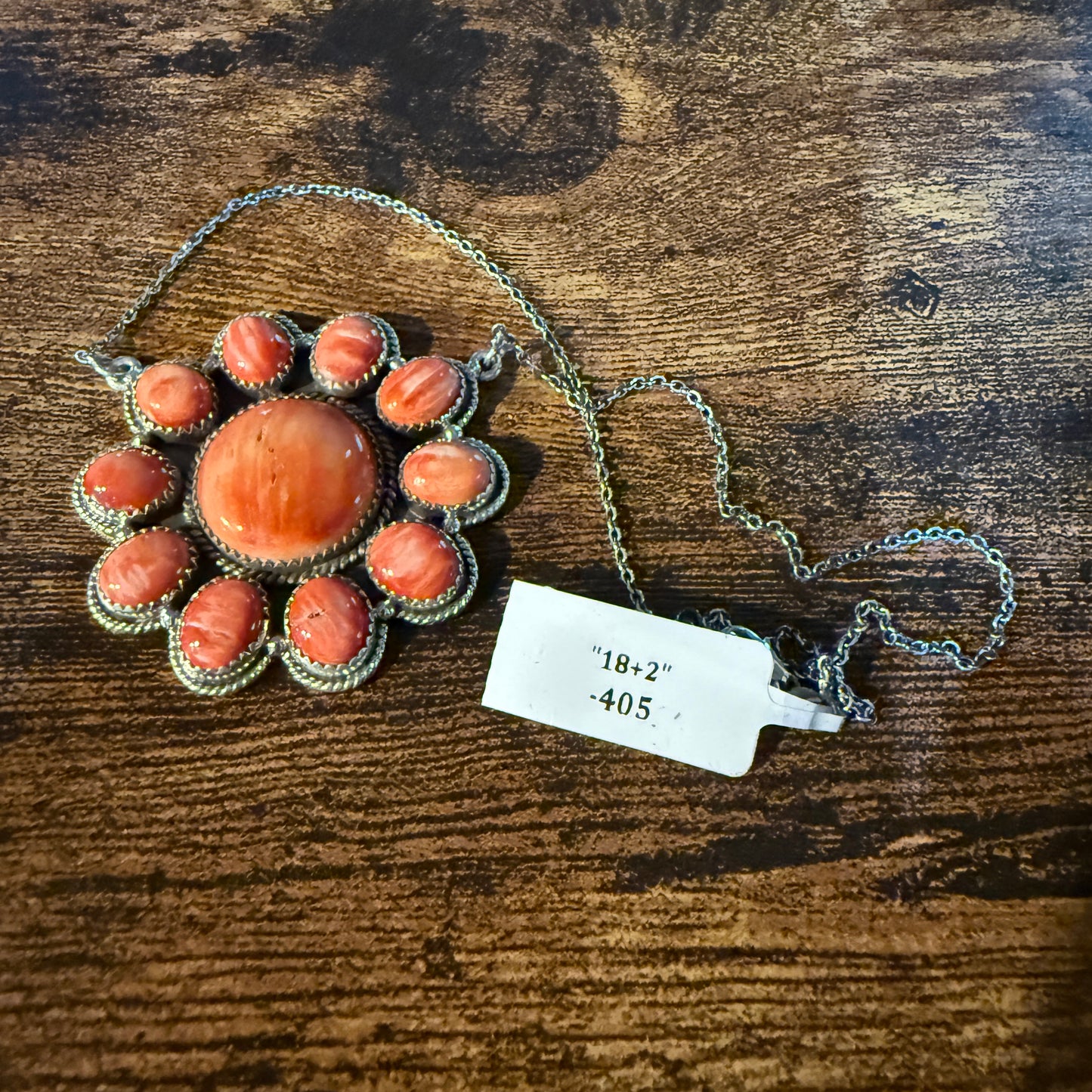 Orange Spiny Oyster Cluster Necklace in Sterling Silver with 18 Inch Chain Wild West Boho