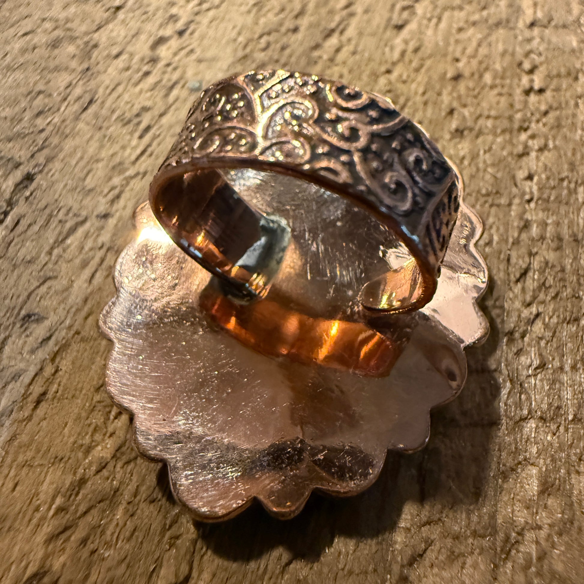 Purple Dahlia And Kingman Turquoise Statement Adjustable Ring Copper Wide Band Wild West Boho