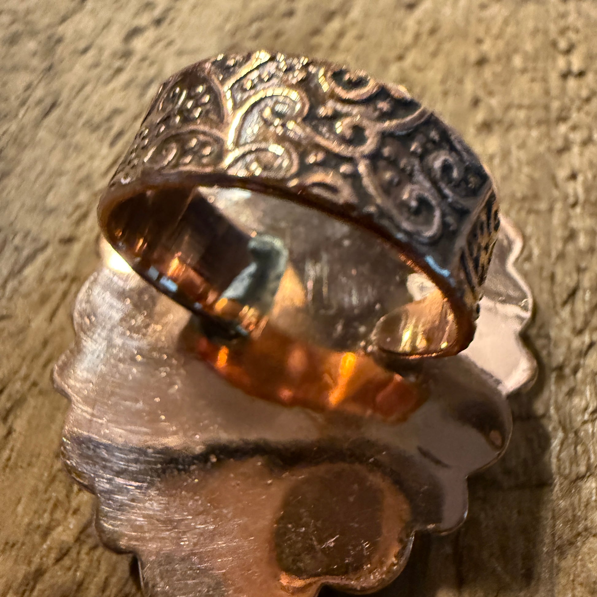 Purple Dahlia And Kingman Turquoise Statement Adjustable Ring Copper Wide Band Wild West Boho