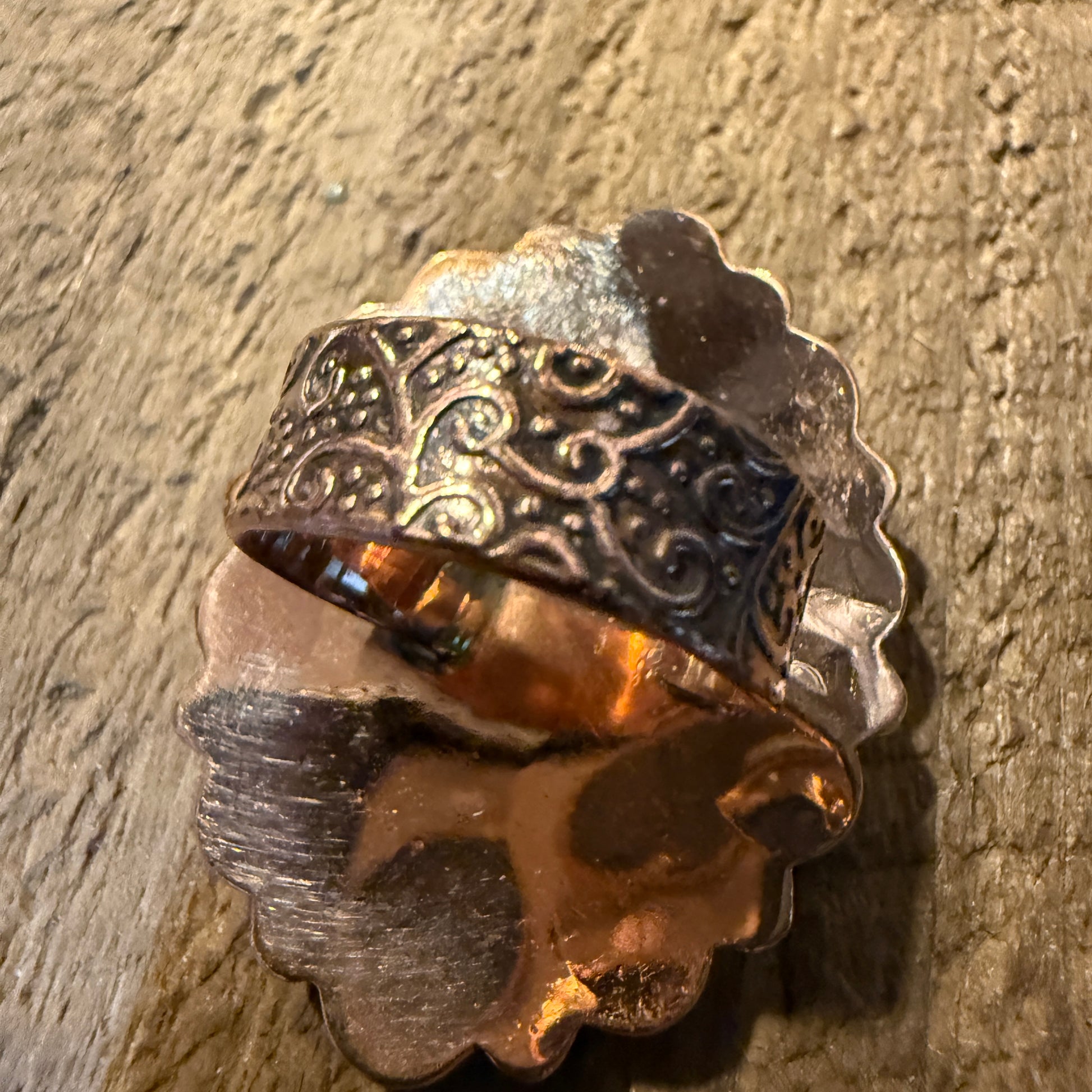 Purple Dahlia And Kingman Turquoise Statement Adjustable Ring Copper Wide Band Wild West Boho