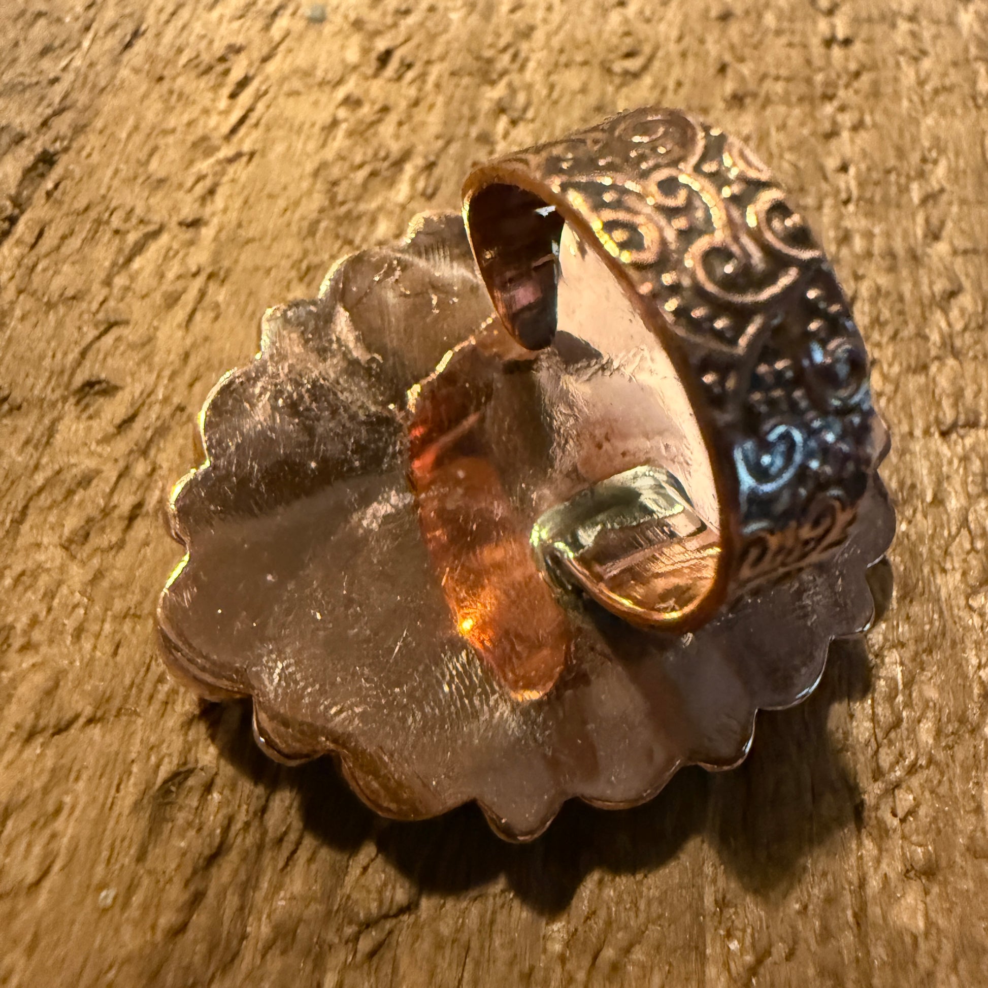Purple Dahlia And Kingman Turquoise Statement Adjustable Ring Copper Wide Band Wild West Boho