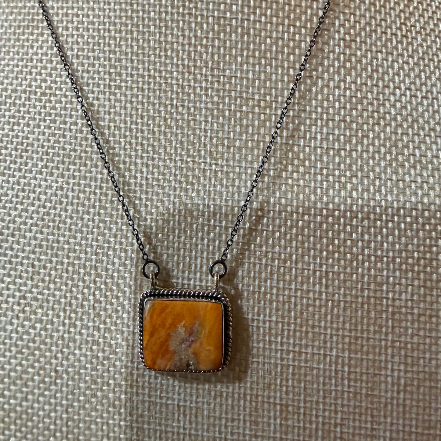 Orange Spiny Oyster Pendant Necklace In Sterling Silver On 18 Inch Chain Wild West Boho