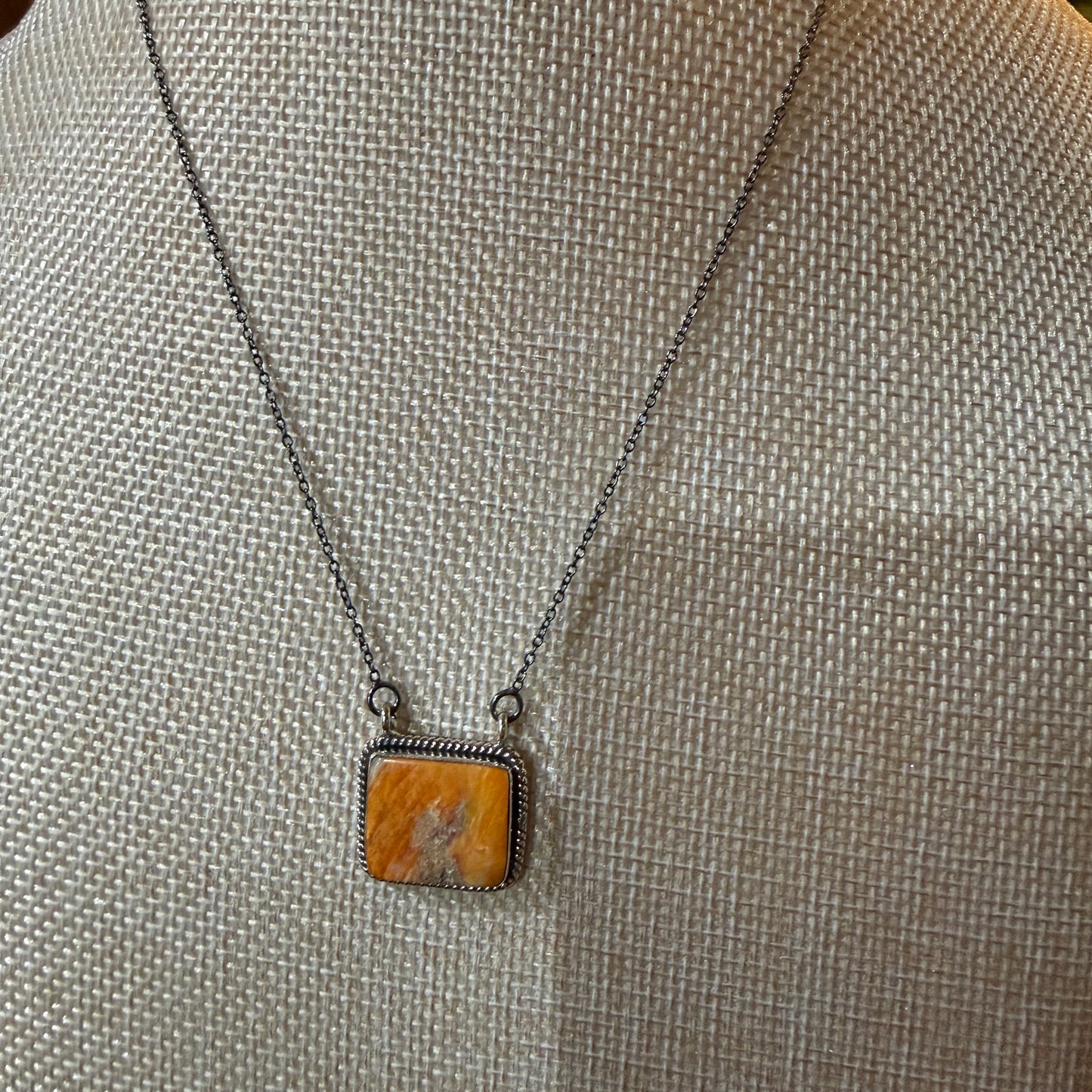 Orange Spiny Oyster Pendant Necklace In Sterling Silver On 18 Inch Chain Wild West Boho