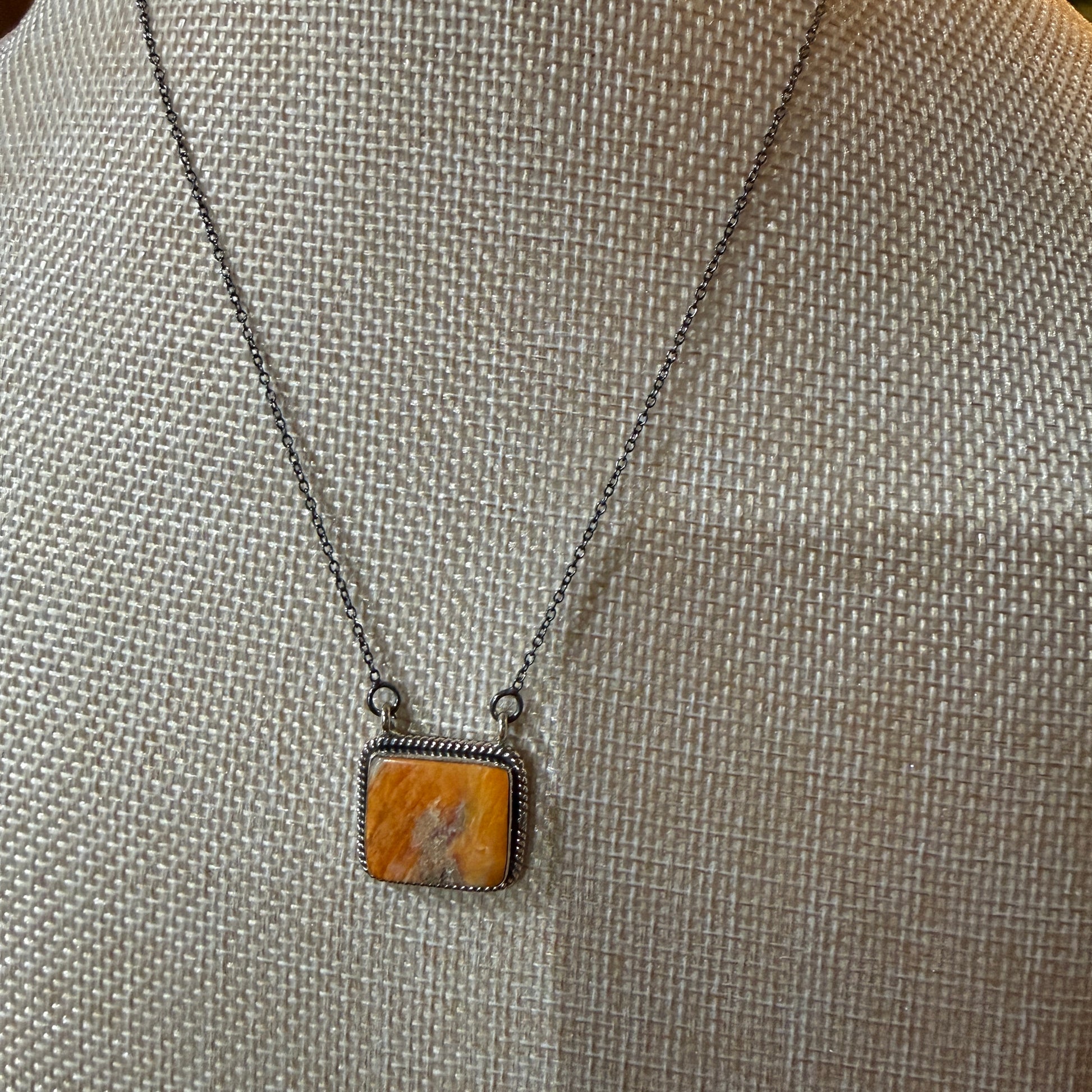 Orange Spiny Oyster Pendant Necklace In Sterling Silver On 18 Inch Chain Wild West Boho