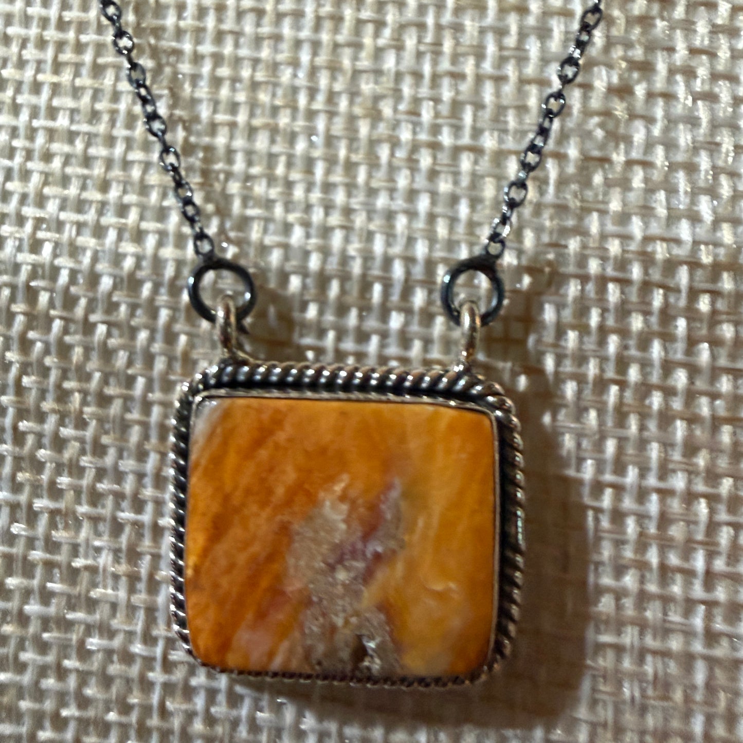 Orange Spiny Oyster Pendant Necklace In Sterling Silver On 18 Inch Chain Wild West Boho