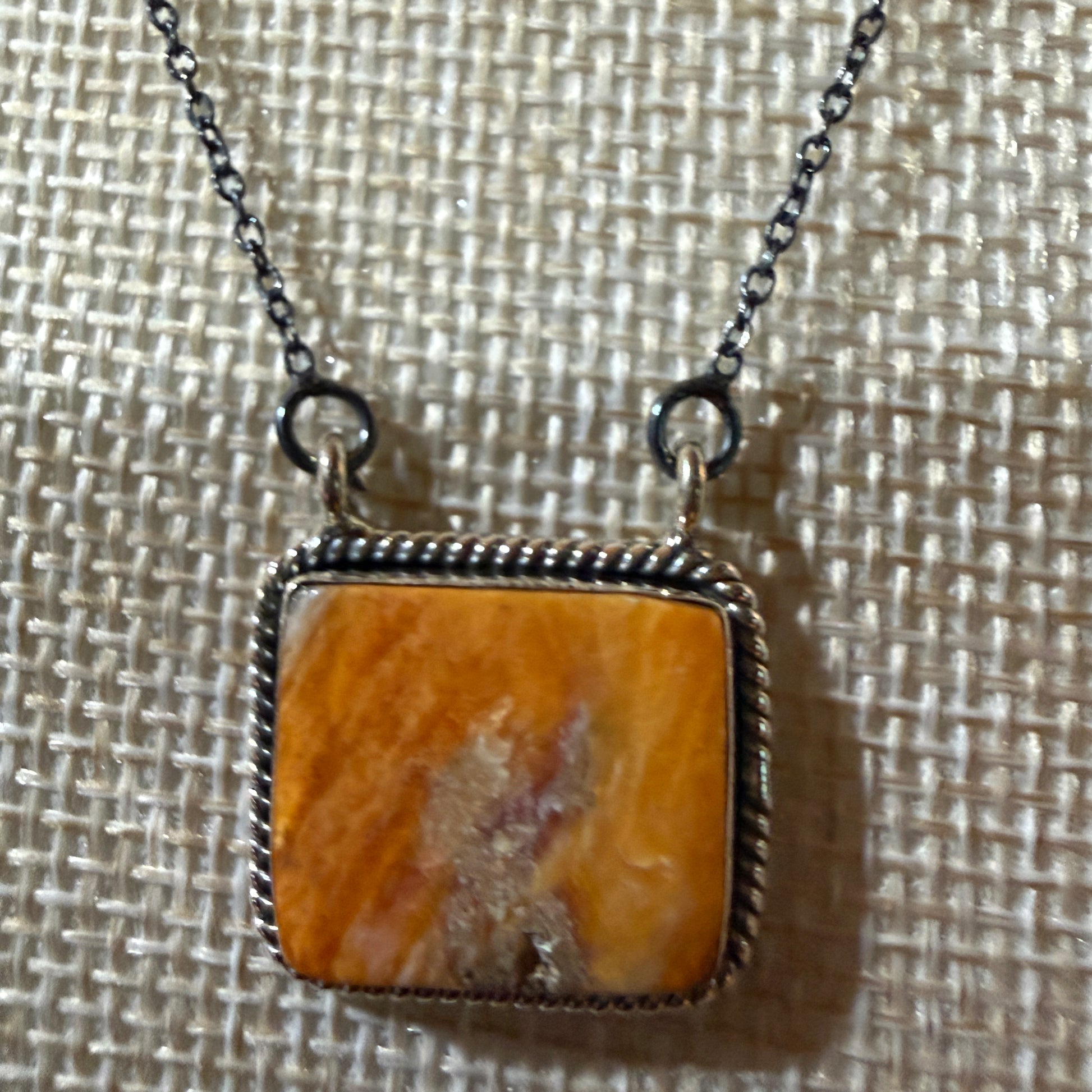 Orange Spiny Oyster Pendant Necklace In Sterling Silver On 18 Inch Chain Wild West Boho