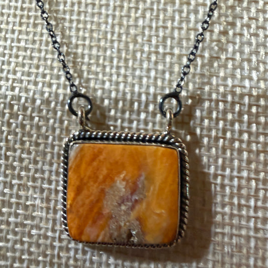 Orange Spiny Oyster Pendant Necklace In Sterling Silver On 18 Inch Chain Wild West Boho