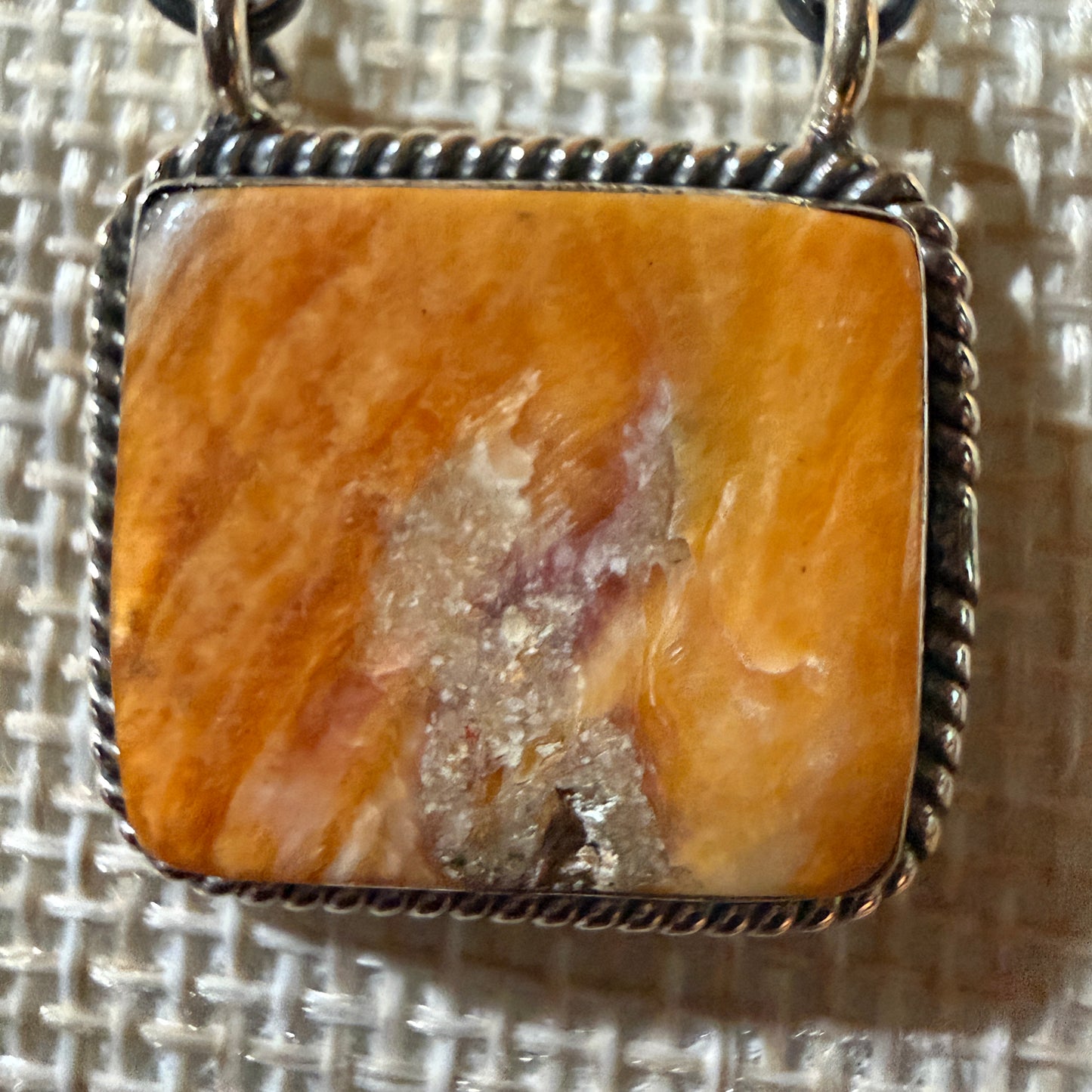 Orange Spiny Oyster Pendant Necklace In Sterling Silver On 18 Inch Chain Wild West Boho