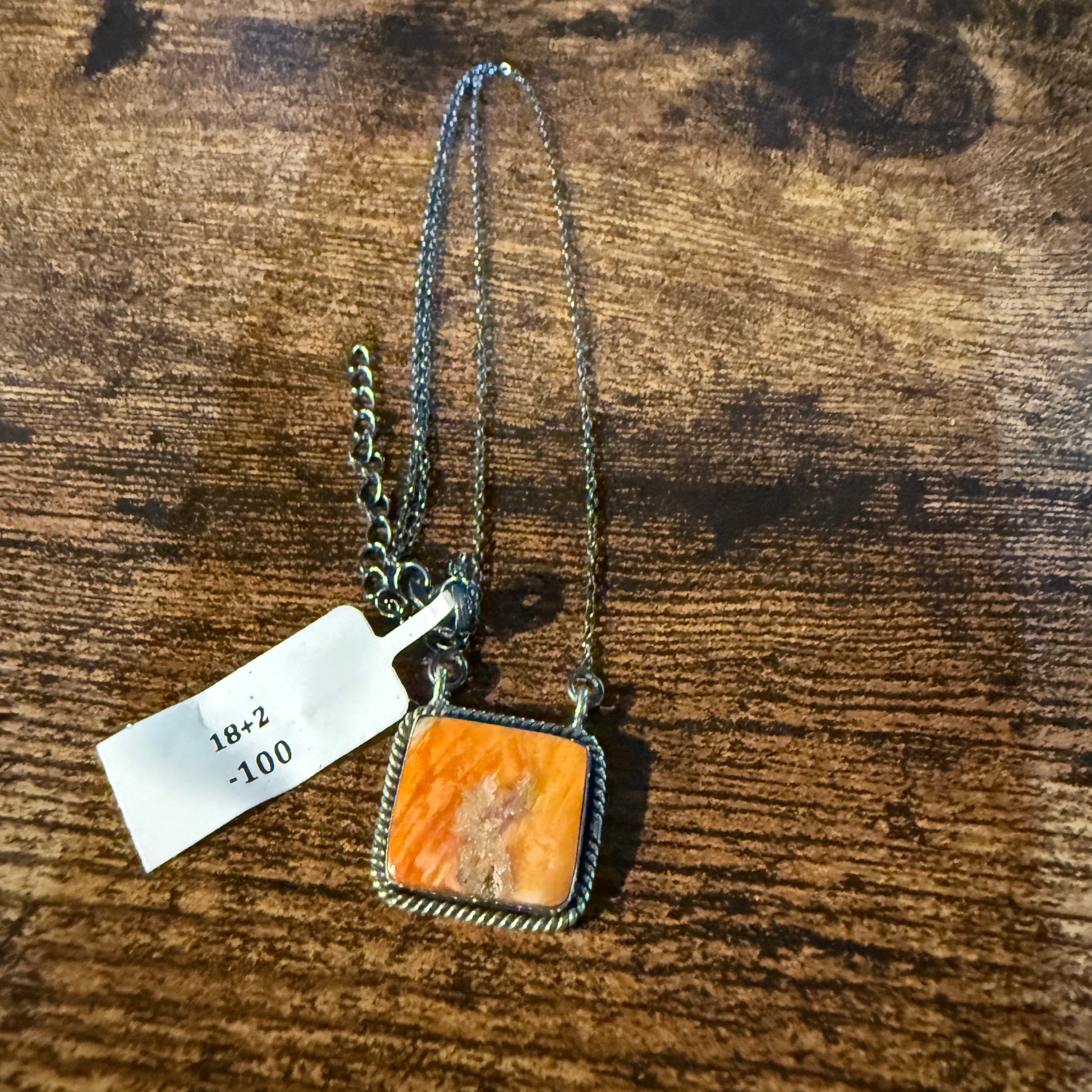 Orange Spiny Oyster Pendant Necklace In Sterling Silver On 18 Inch Chain Wild West Boho