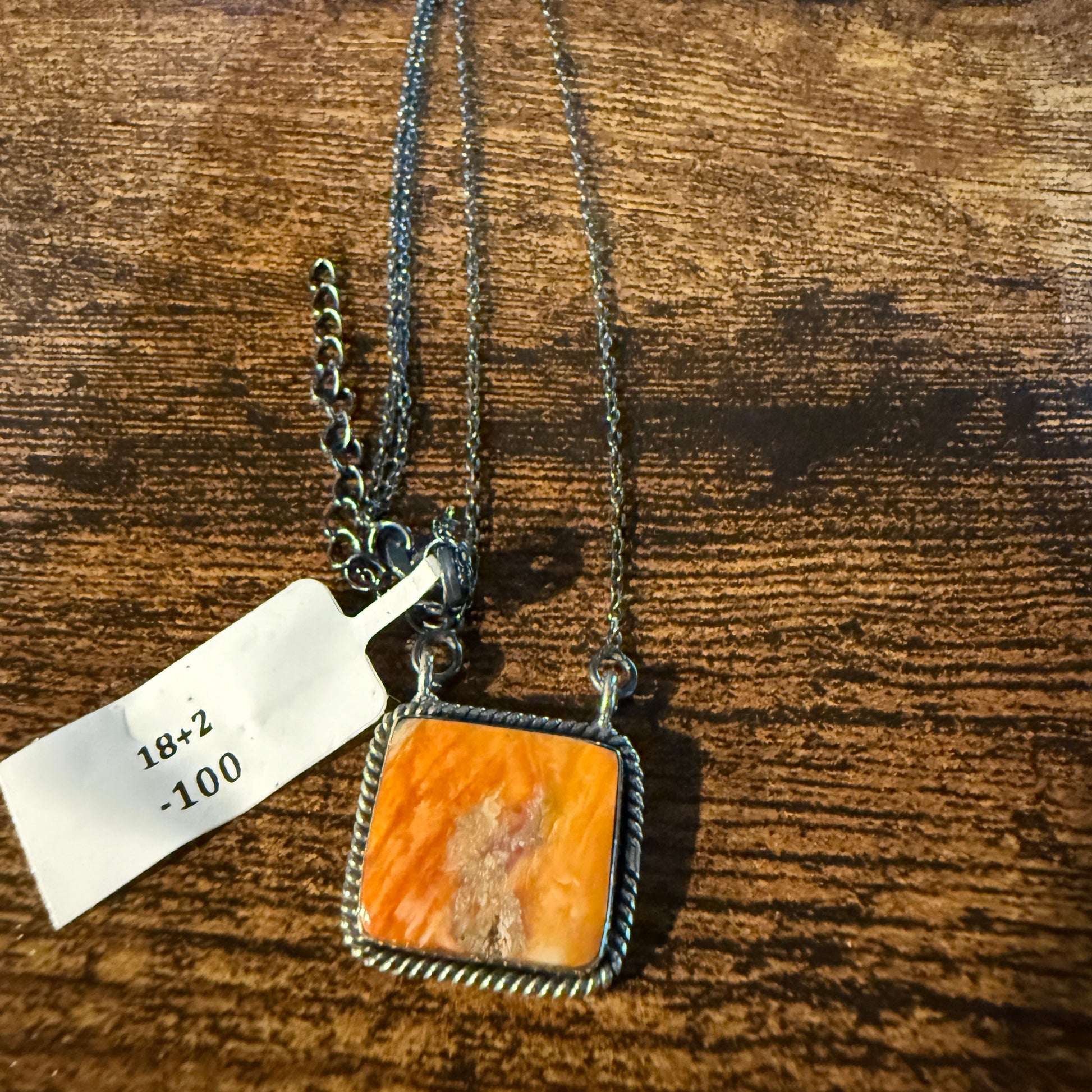 Orange Spiny Oyster Pendant Necklace In Sterling Silver On 18 Inch Chain Wild West Boho