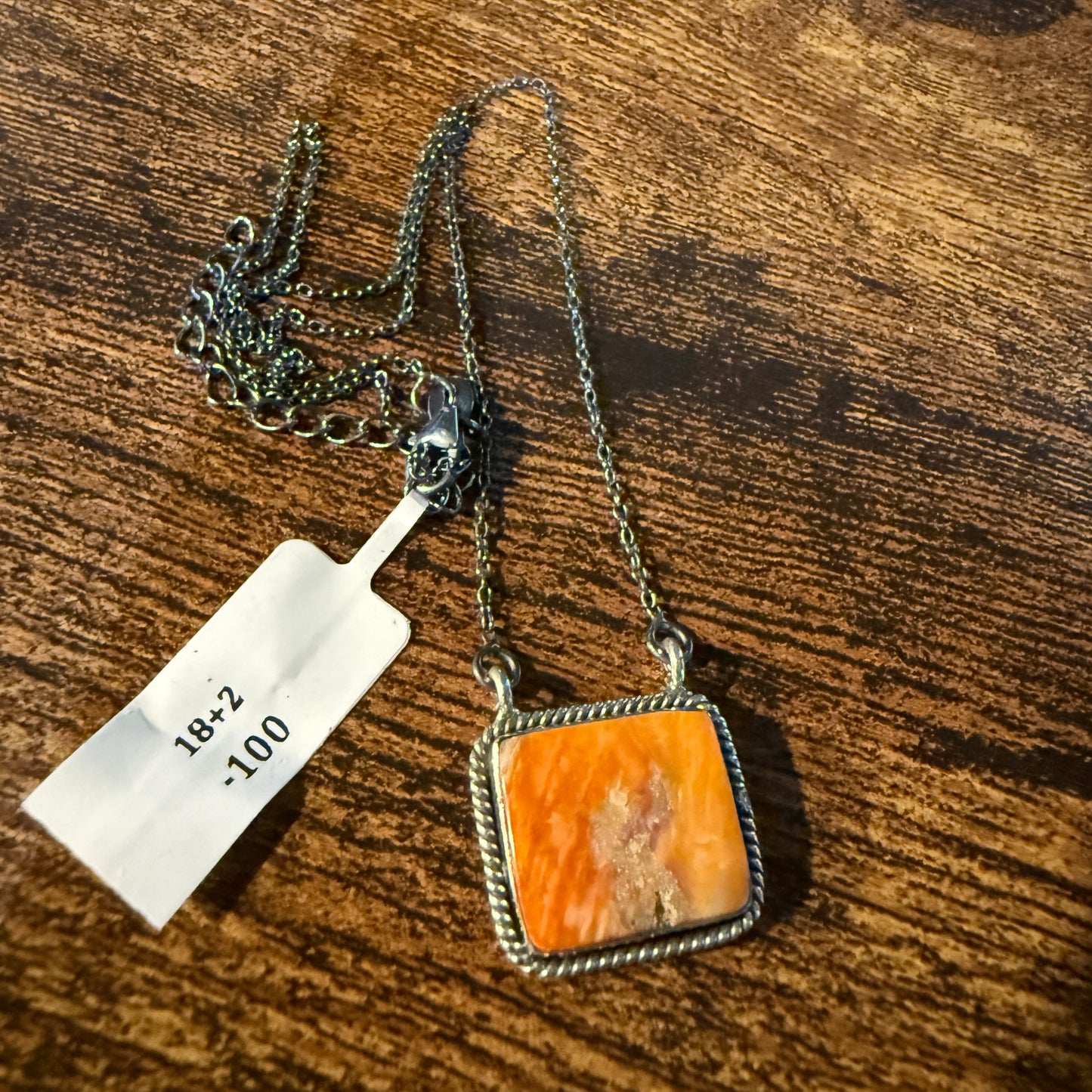 Orange Spiny Oyster Pendant Necklace In Sterling Silver On 18 Inch Chain Wild West Boho