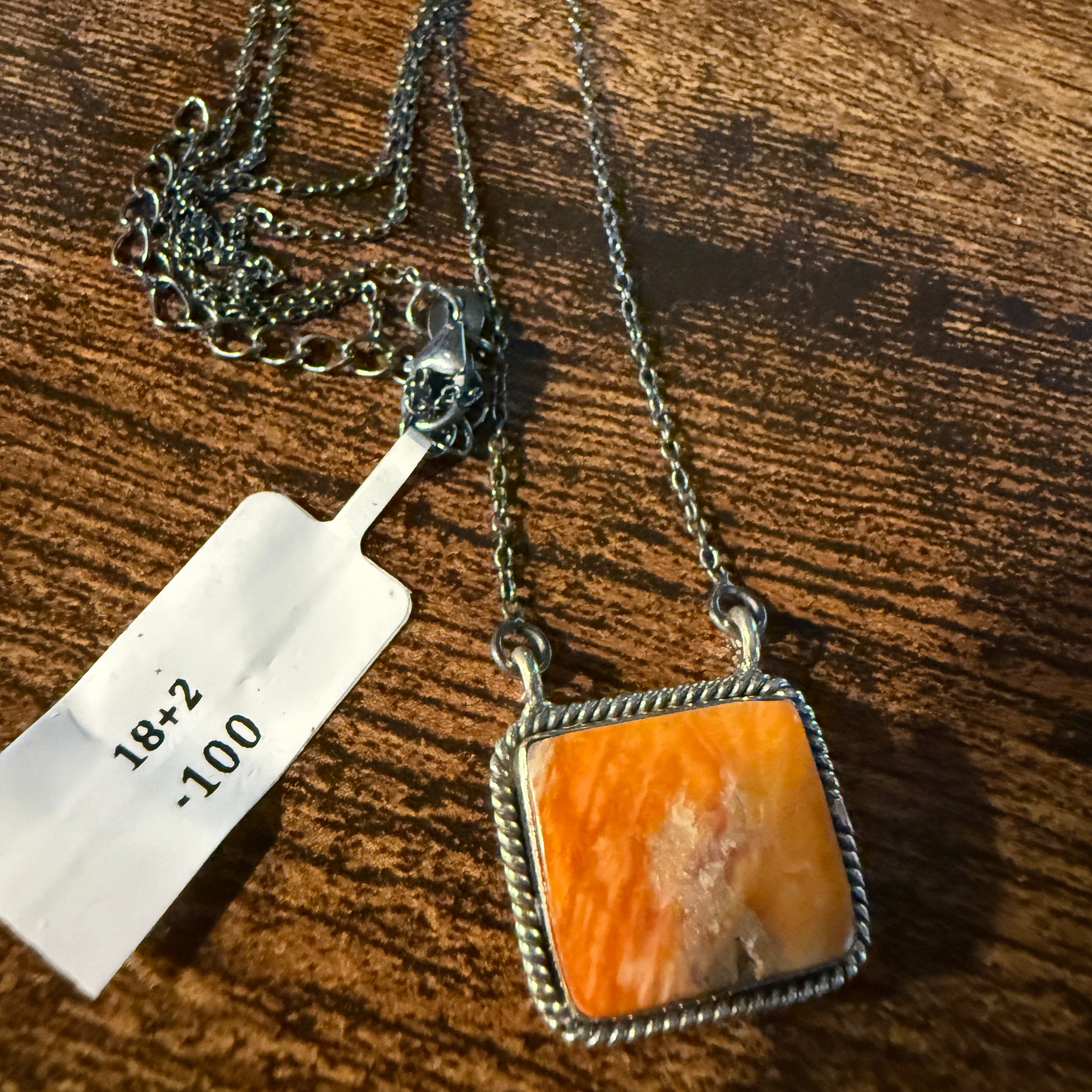 Orange Spiny Oyster Pendant Necklace In Sterling Silver On 18 Inch Chain Wild West Boho
