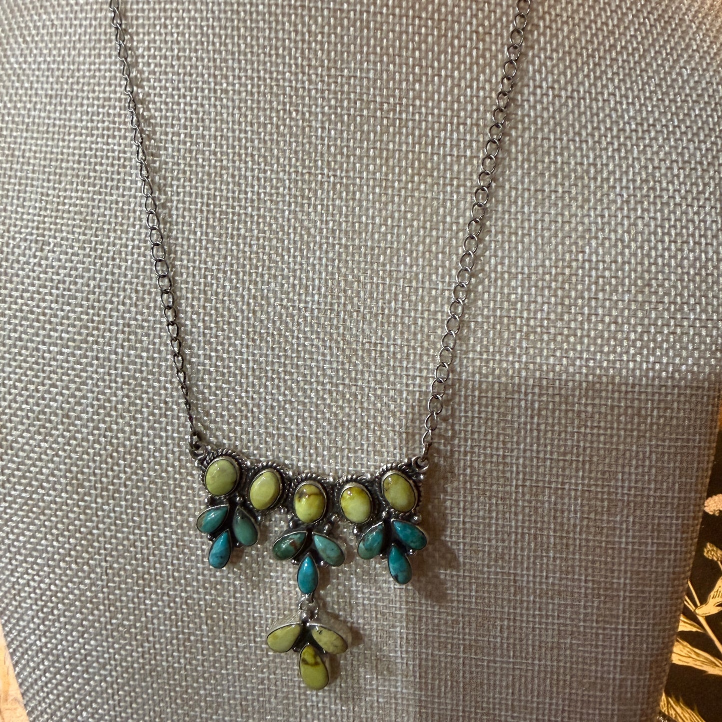 Palomino Kingman Turquoise Gemstone Necklace In Sterling Silver 18 Inch Chain Wild West Boho