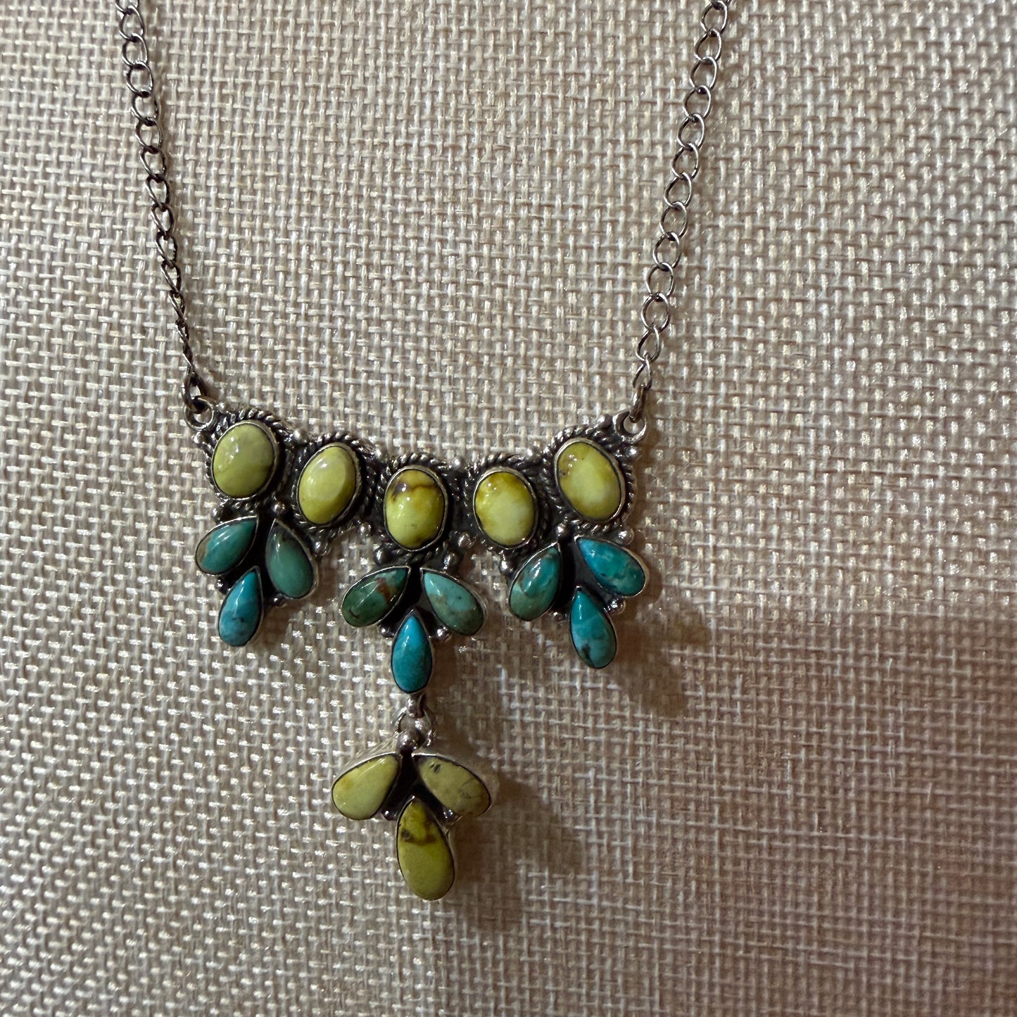 Palomino Kingman Turquoise Gemstone Necklace In Sterling Silver 18 Inch Chain Wild West Boho
