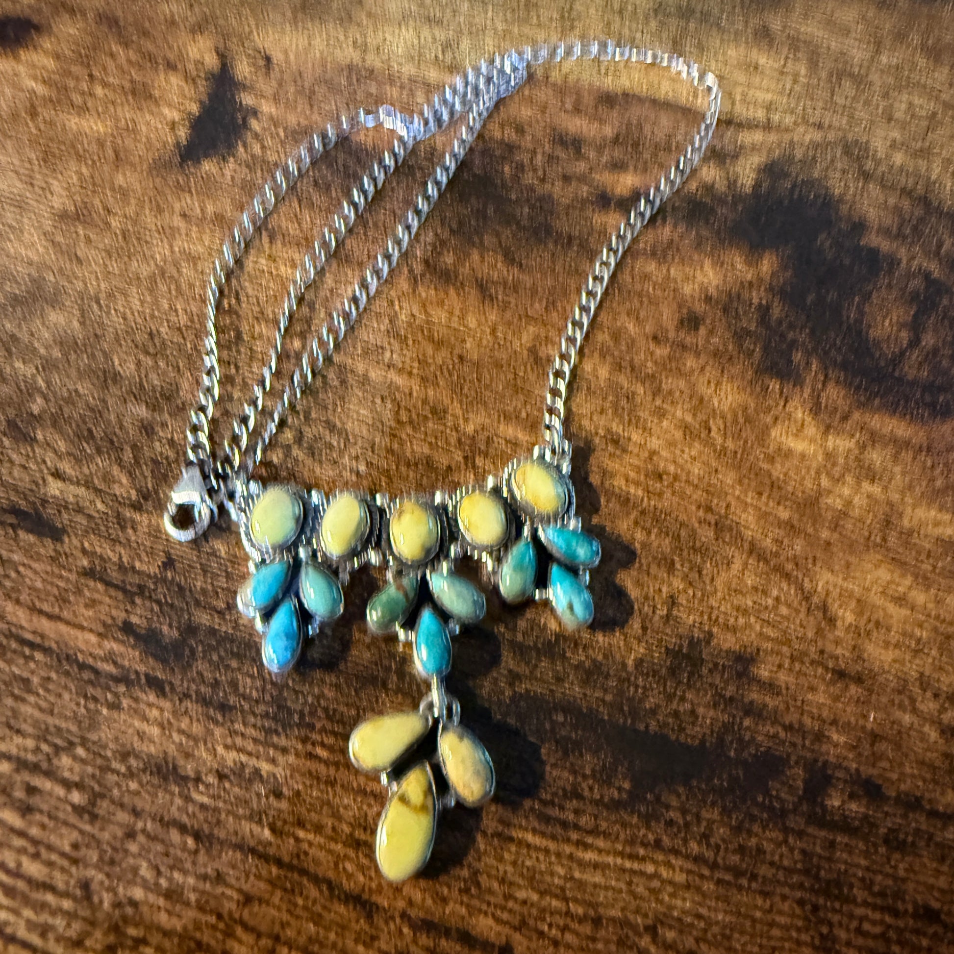 Palomino Kingman Turquoise Gemstone Necklace In Sterling Silver 18 Inch Chain Wild West Boho