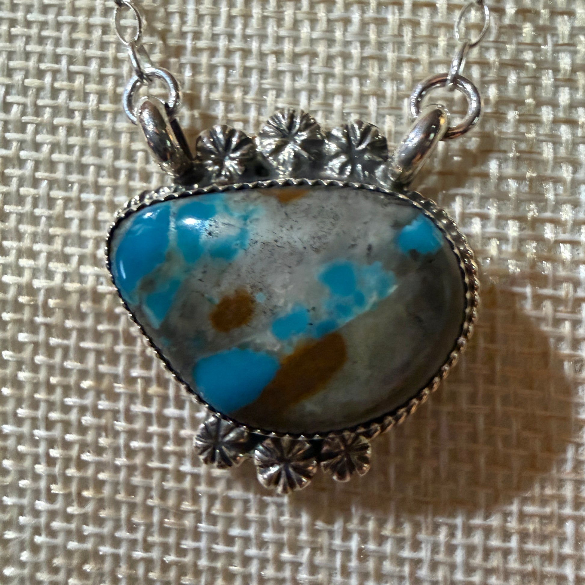 Navajo Handmade Royston Ribbon Turquoise Necklace Sterling Silver 18 Inch Chain Wild West Boho