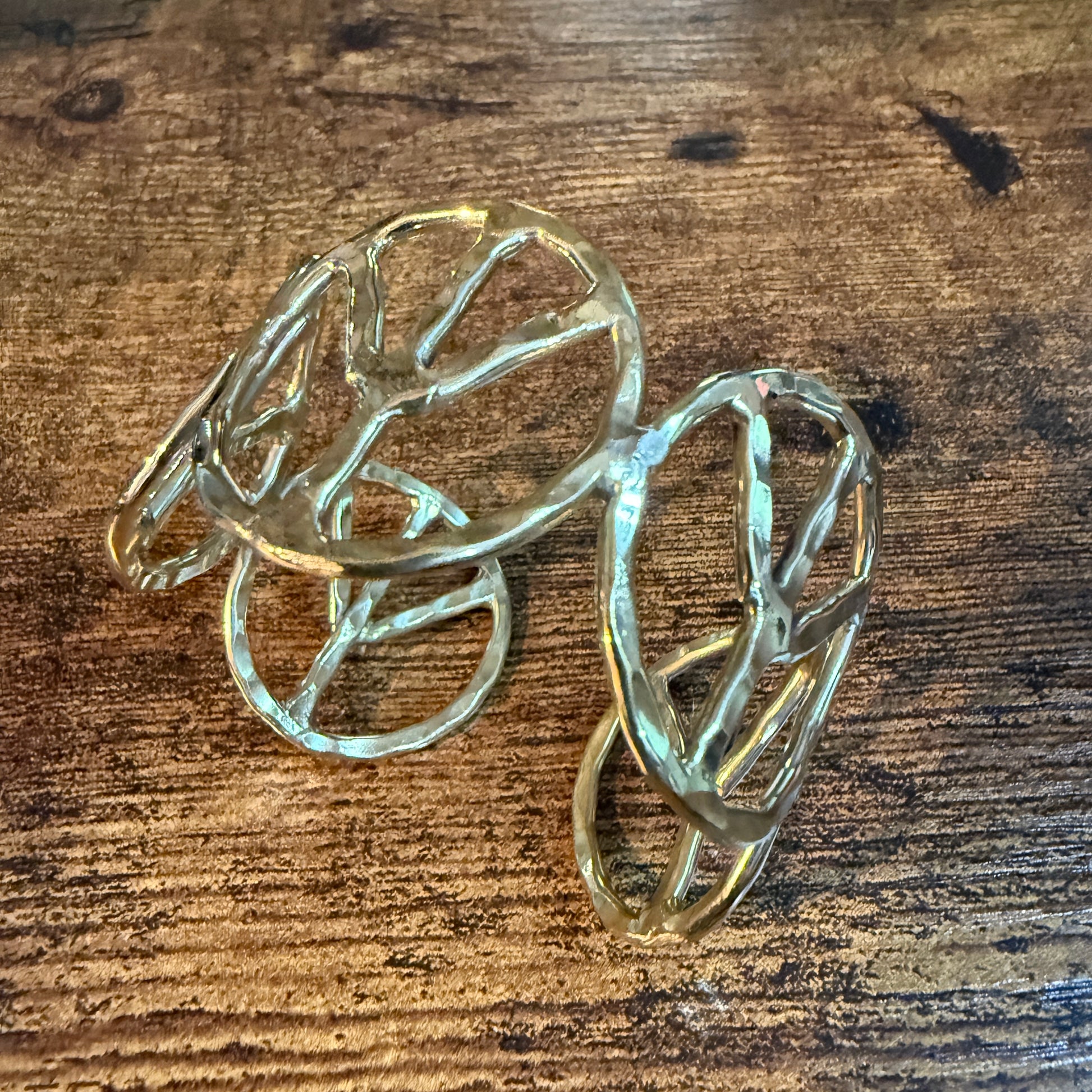 Woodstock Vibes Gold Peace Sign Hippie Bracelet Hammered Vintage Boho Cuff Wild West Boho